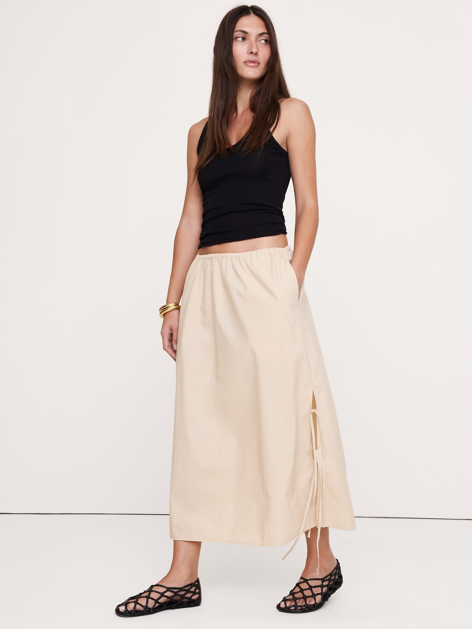 Image number 5 showing, Cotton Poplin Side-Tie Midi Skirt
