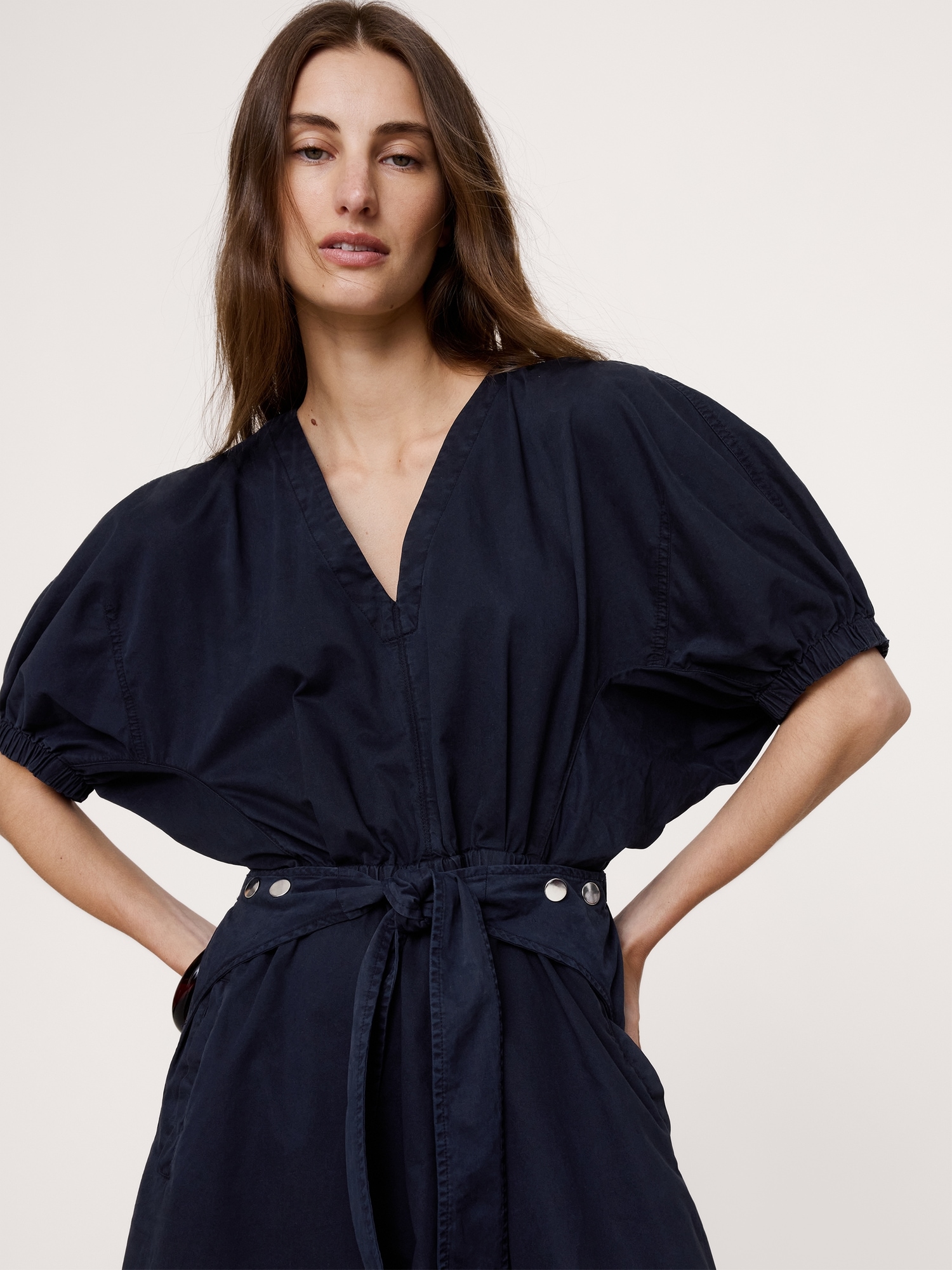 Image number 8 showing, Cotton Twill Puff-Sleeve Midi Dress