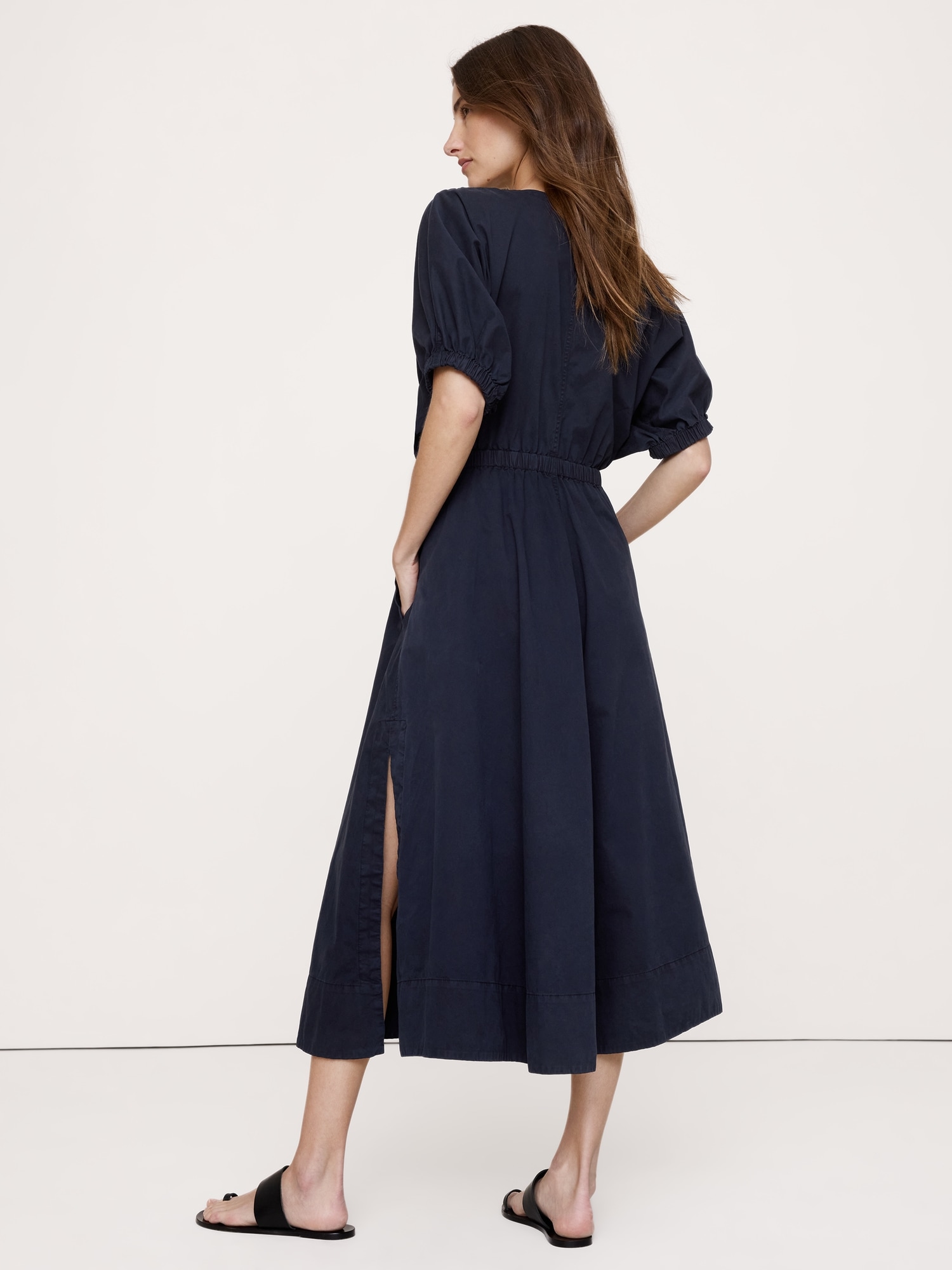 Image number 7 showing, Cotton Twill Puff-Sleeve Midi Dress