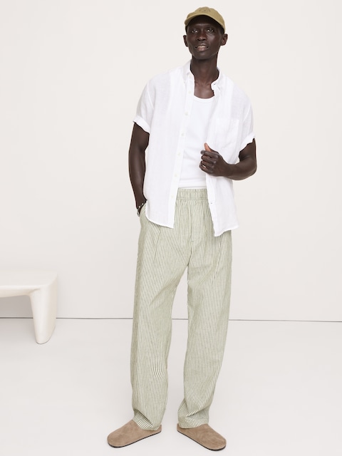Relaxed Linen-Cotton Pleated Pull-On Pant