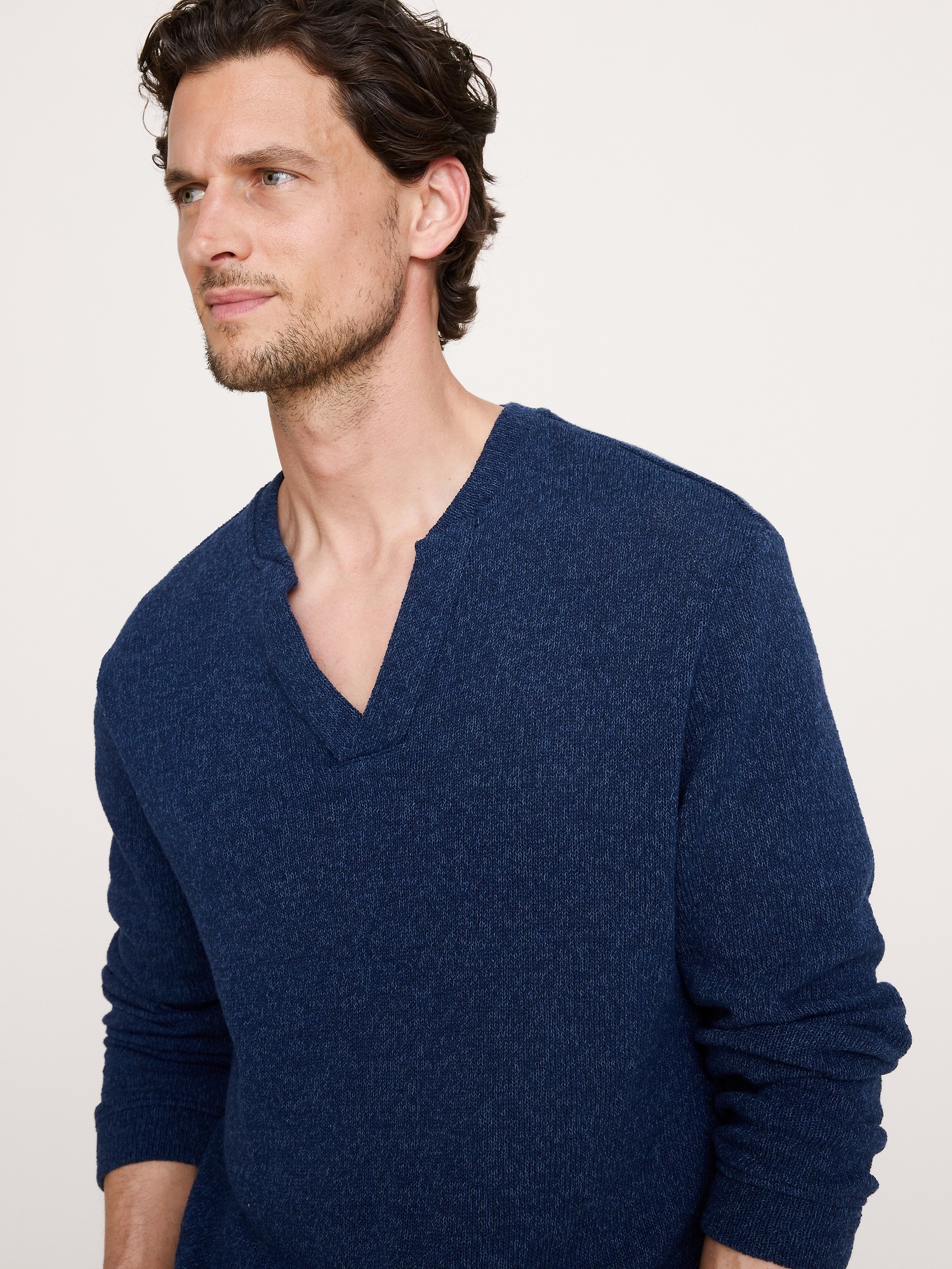 Мужская футболка Banana Republic Marled Notch-Neck, цвет: Холодный синий — фото 3