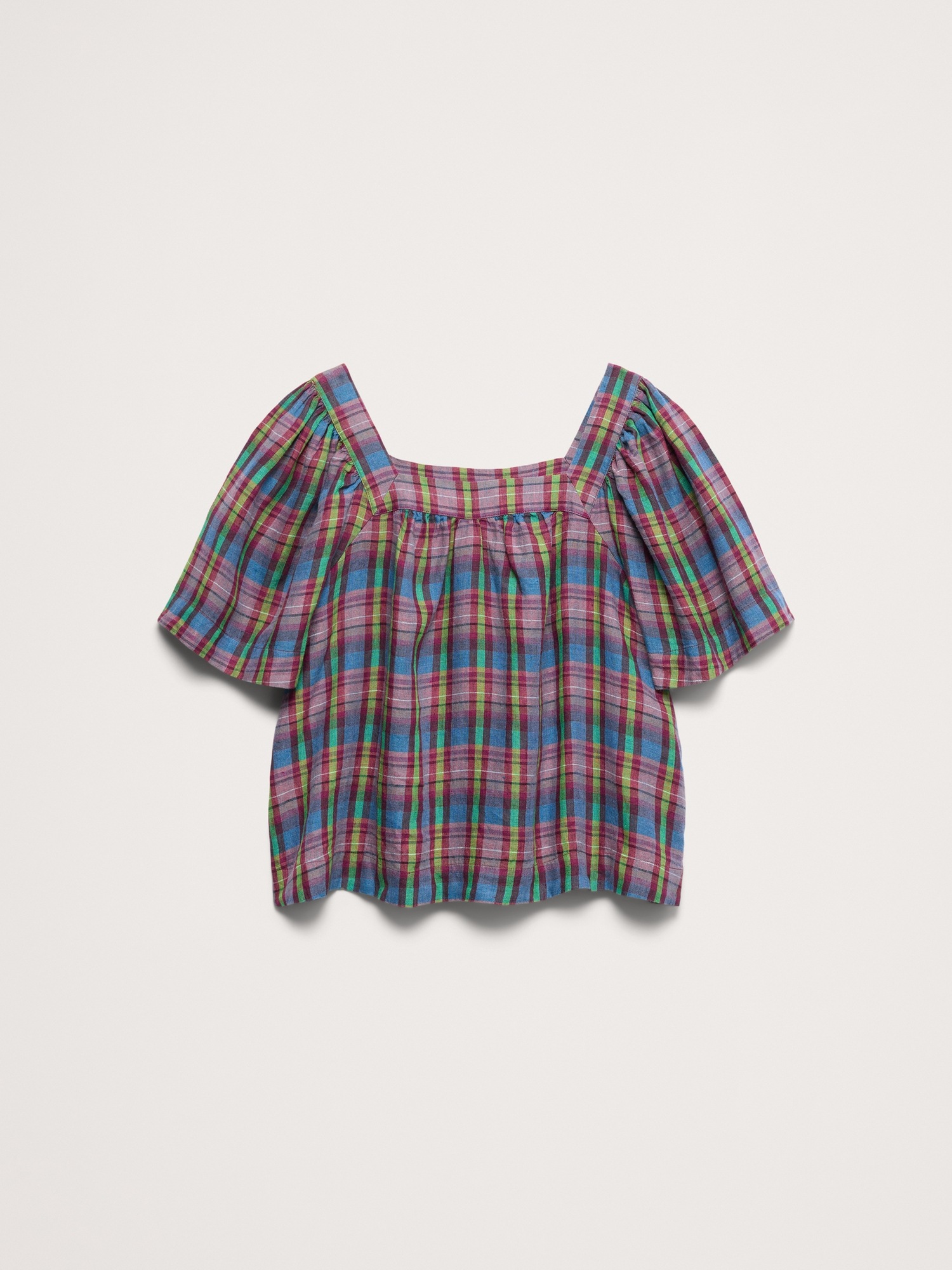 Женский топ Banana Republic Linen Square-Neck Top, цвет: Синий клетчатый — фото 4