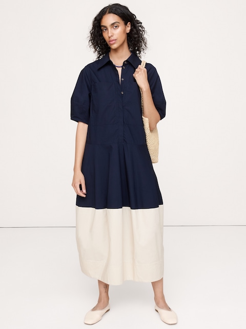 Cotton Poplin Barrel Shirt Dress