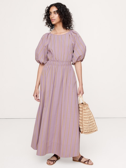 Cotton Poplin Puff-Sleeve Maxi Dress