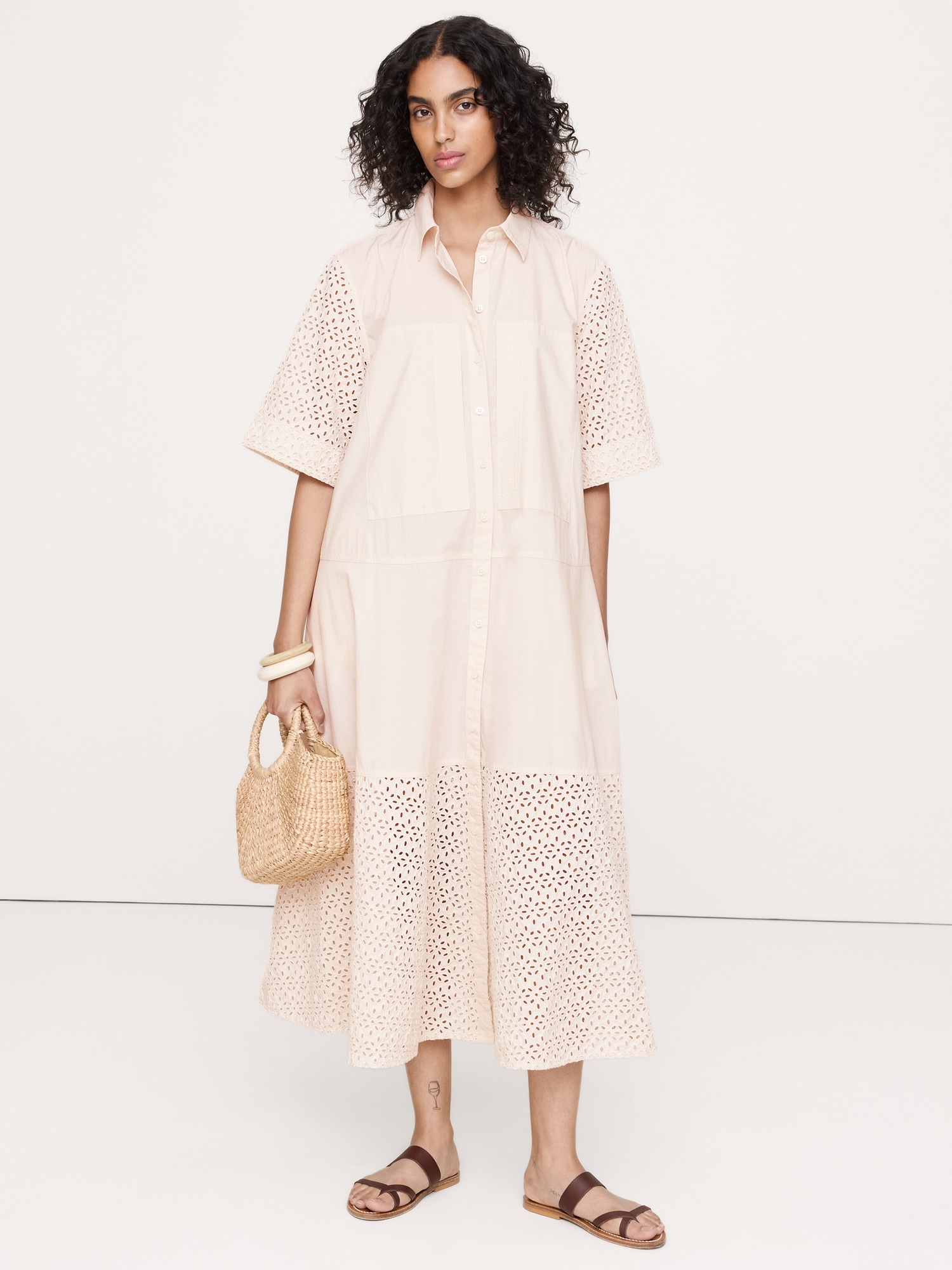 Image number 1 showing, Cotton Poplin Trapeze Maxi Shirt Dress