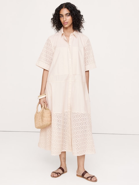 Cotton Poplin Trapeze Maxi Shirt Dress