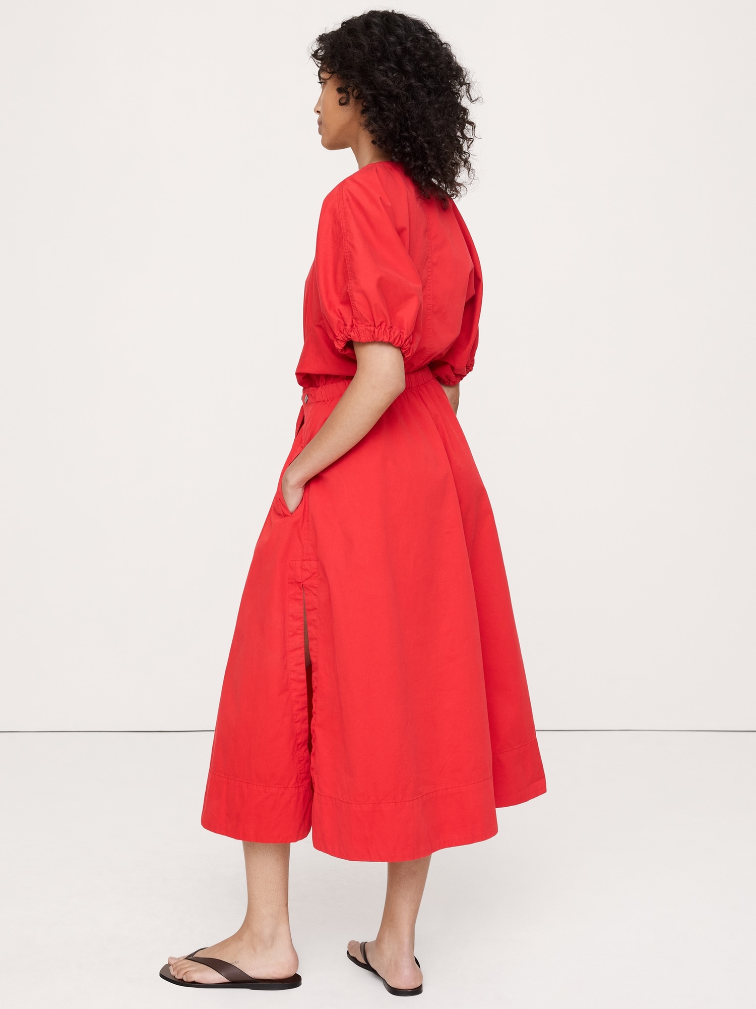 Image number 5 showing, Cotton Twill Puff-Sleeve Midi Dress