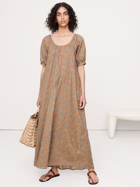 Lightweight Cotton Scoop-Neck Maxi Dress