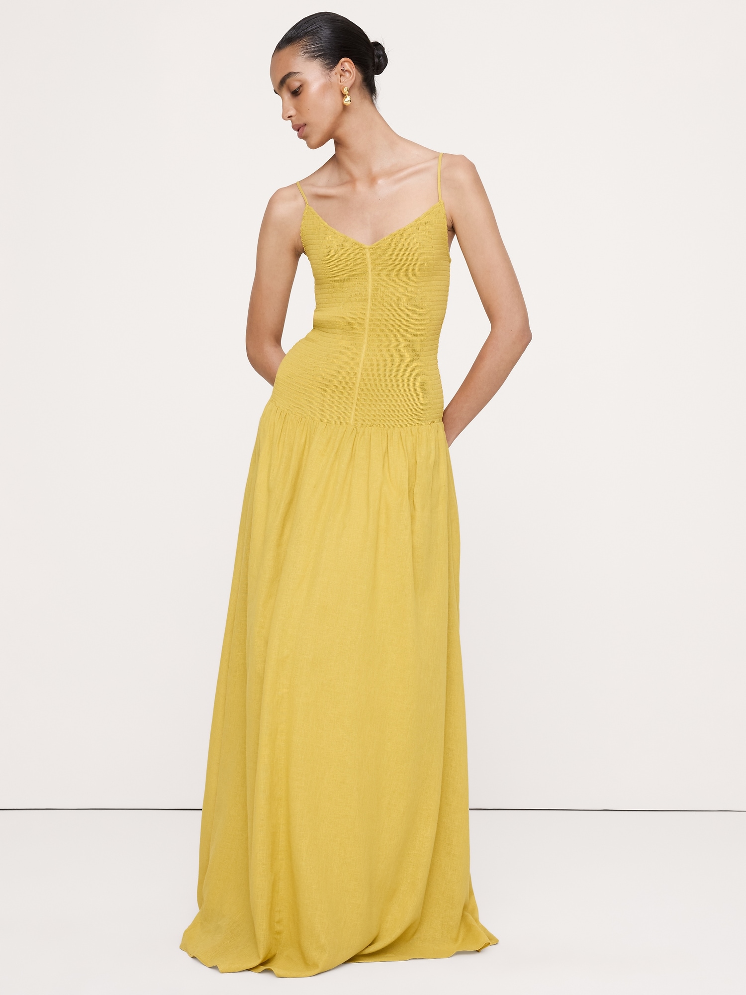 Image number 1 showing, Linen-Cotton Gauze Smocked Maxi Dress
