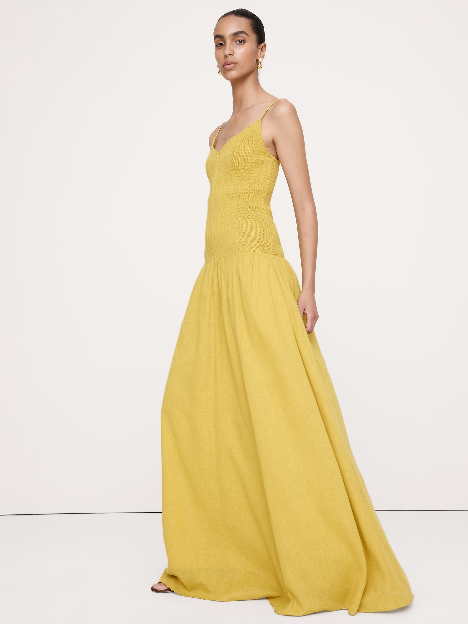 Image number 4 showing, Linen-Cotton Gauze Smocked Maxi Dress
