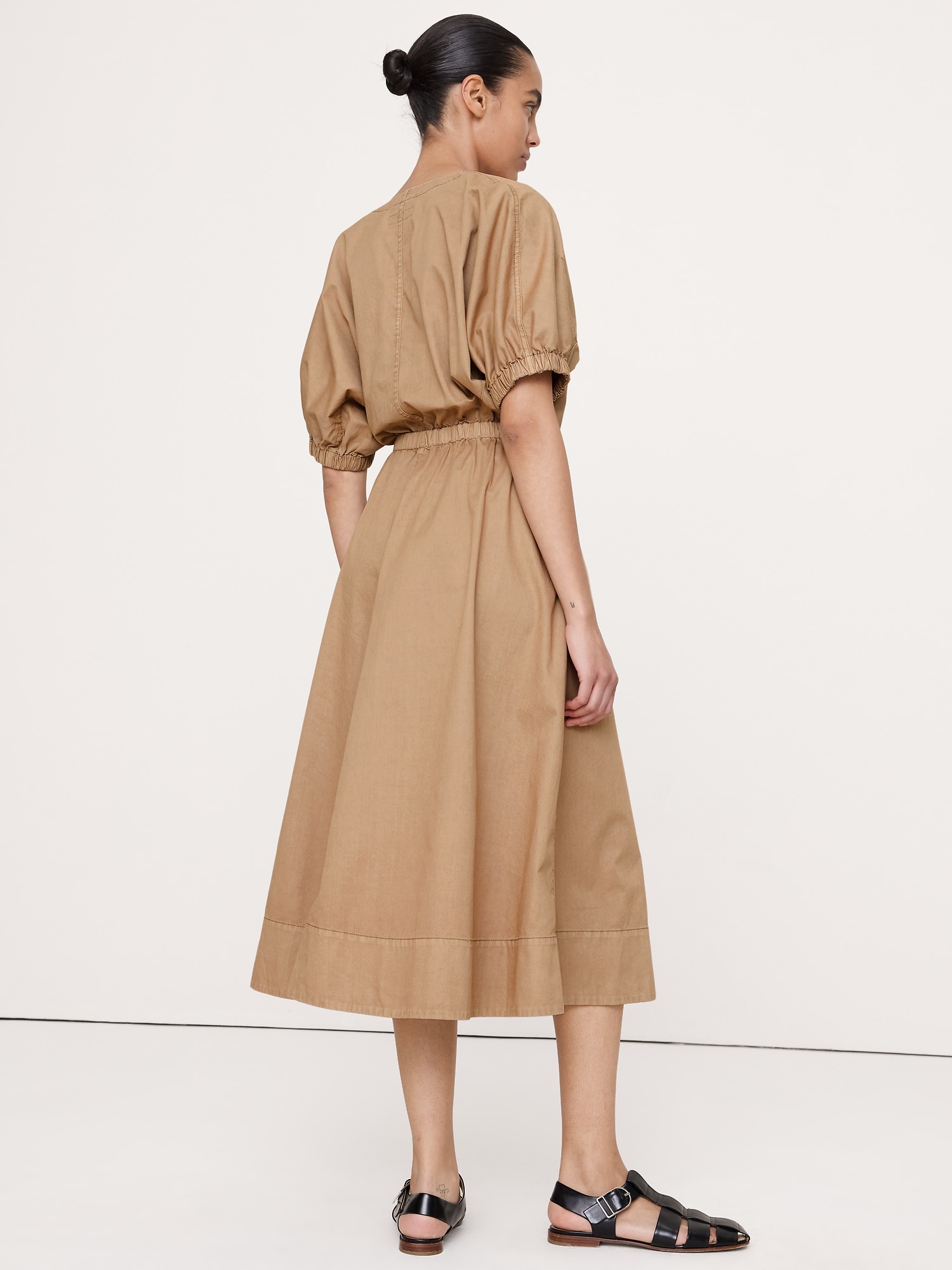 Image number 2 showing, Cotton Twill Puff-Sleeve Midi Dress