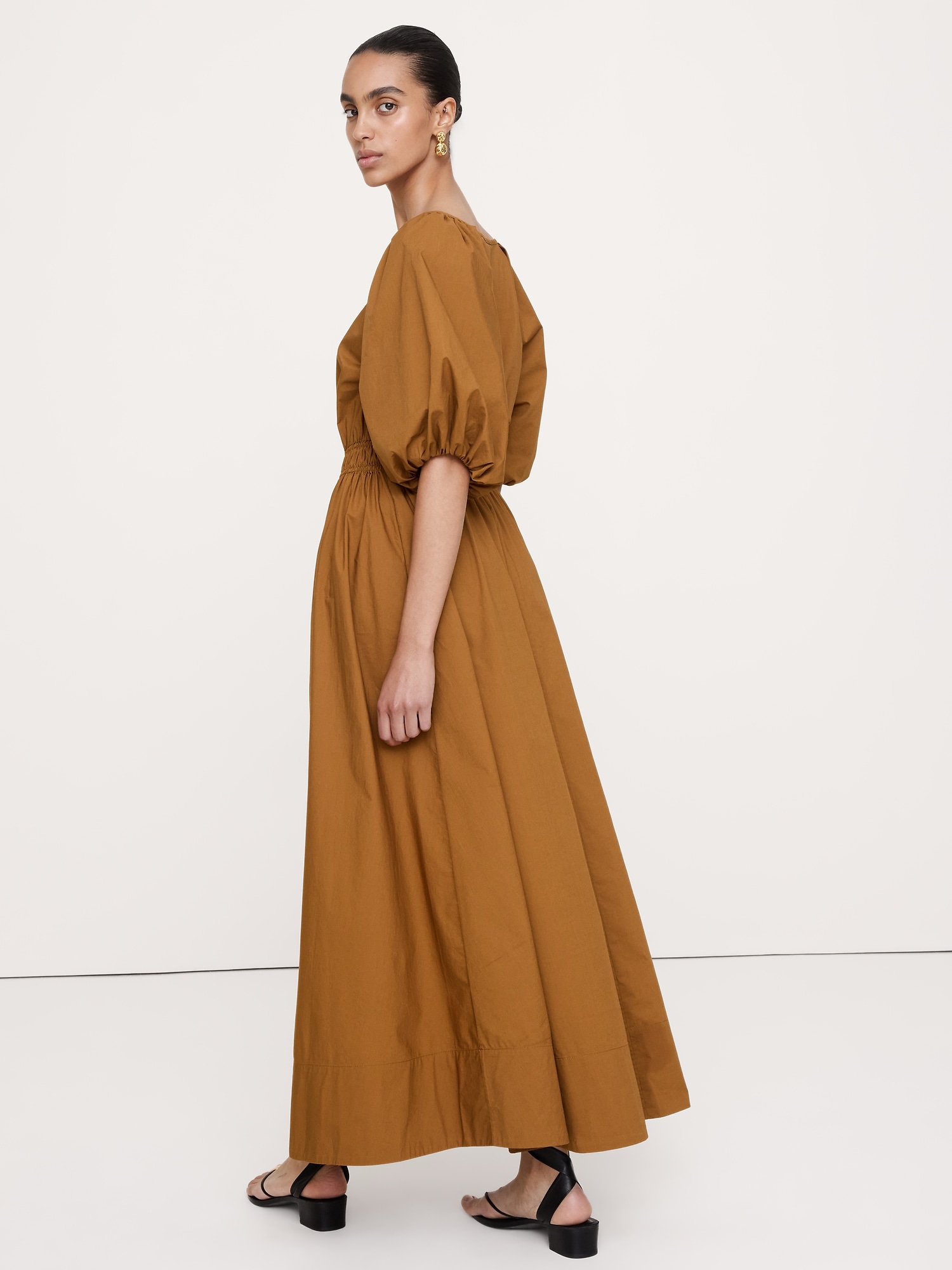 Image number 2 showing, Cotton Poplin Puff-Sleeve Maxi Dress