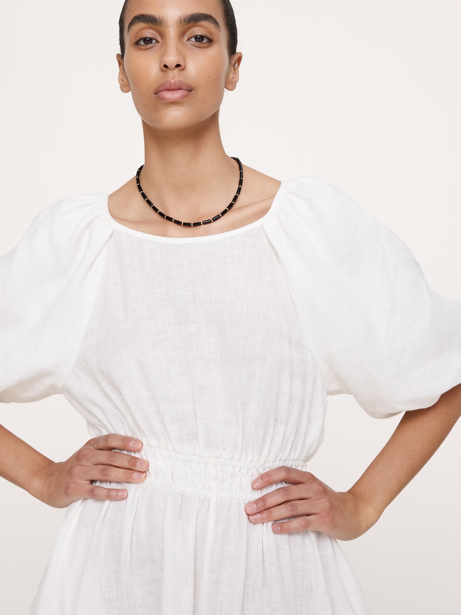 Женское платье Banana Republic Linen Puff-Sleeve Maxi, цвет: Слоновая кость — фото 3