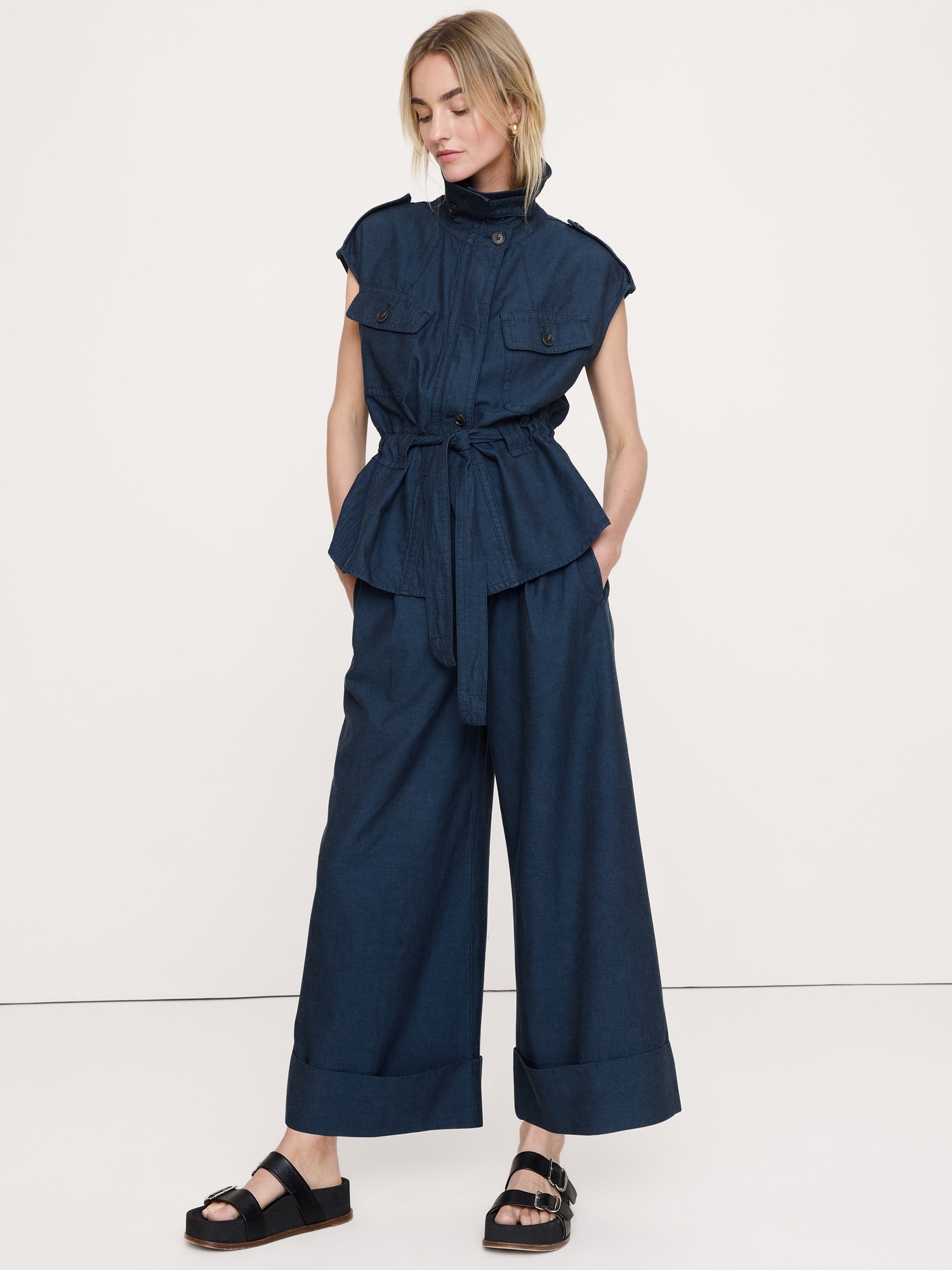 Image number 6 showing, High-Rise Wide-Leg TENCEL™-Cotton-Linen Cropped Pant