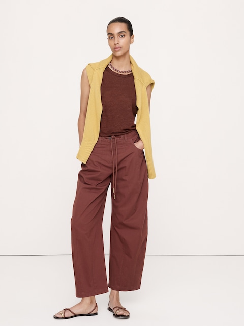 Mid-Rise Barrel Cotton Poplin Pant