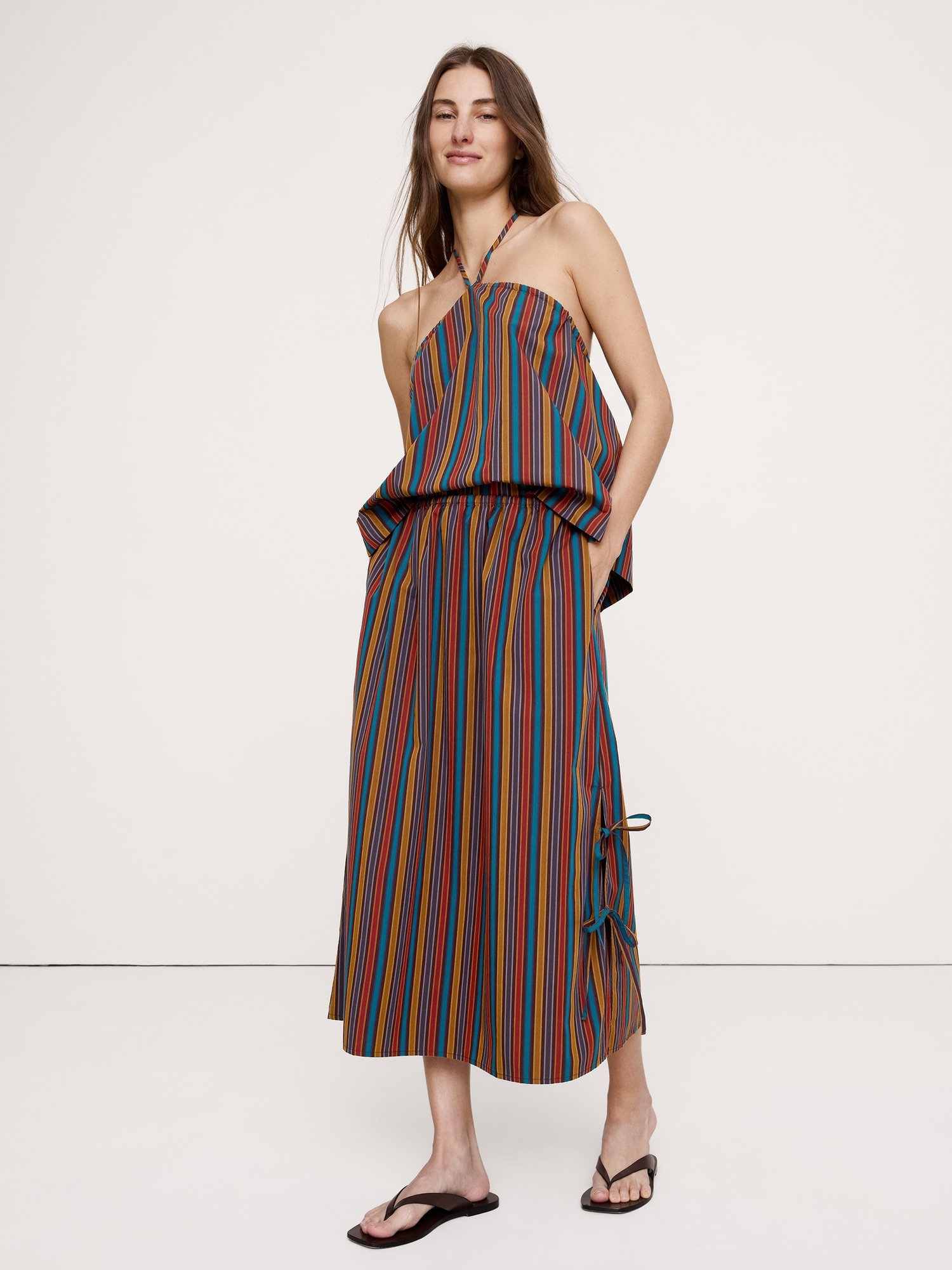 Image number 6 showing, Cotton Poplin Side-Tie Midi Skirt