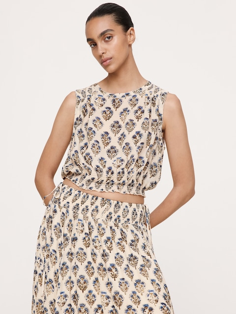 Smocked Georgette Cropped Tank