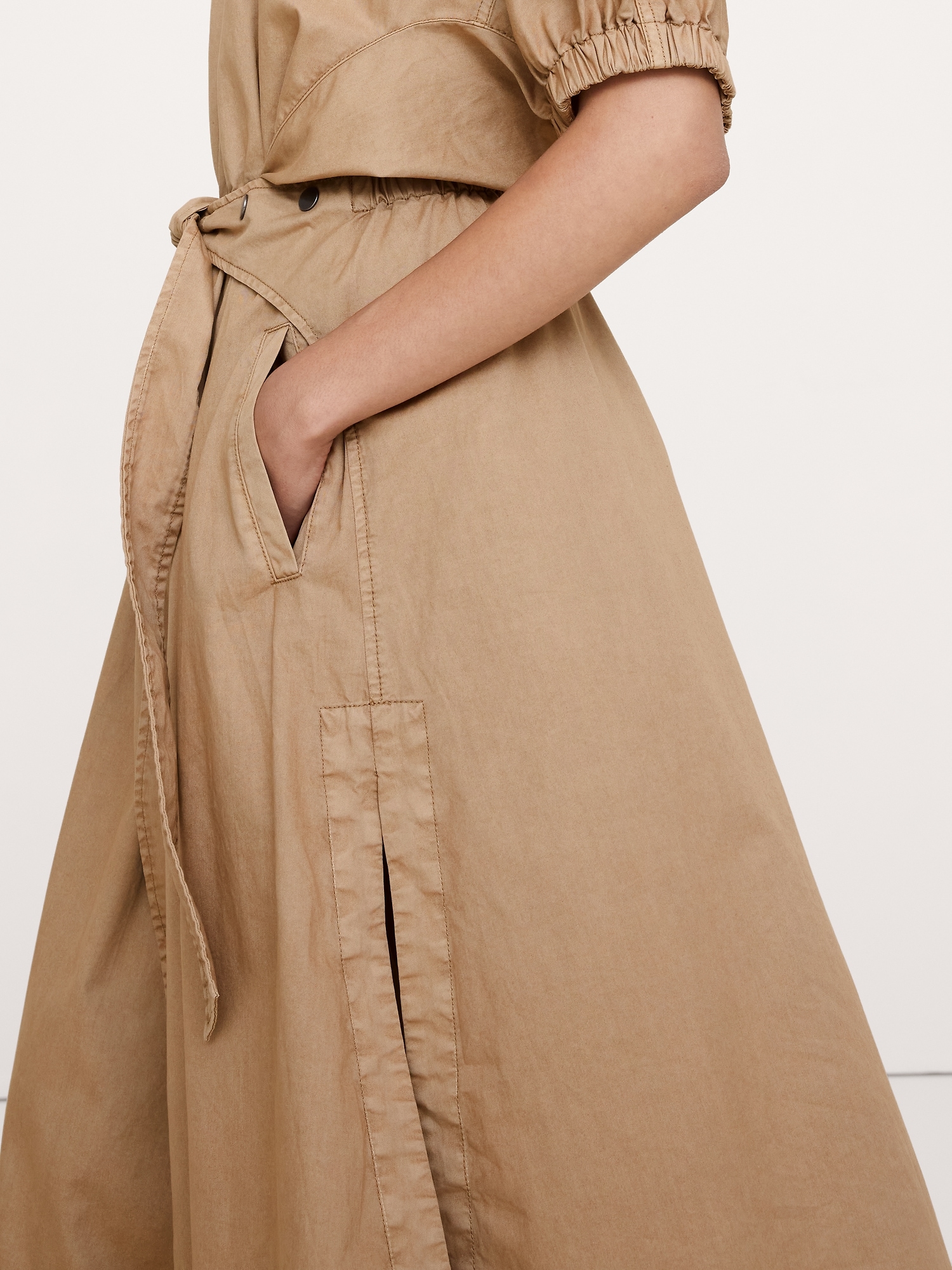 Image number 3 showing, Cotton Twill Puff-Sleeve Midi Dress