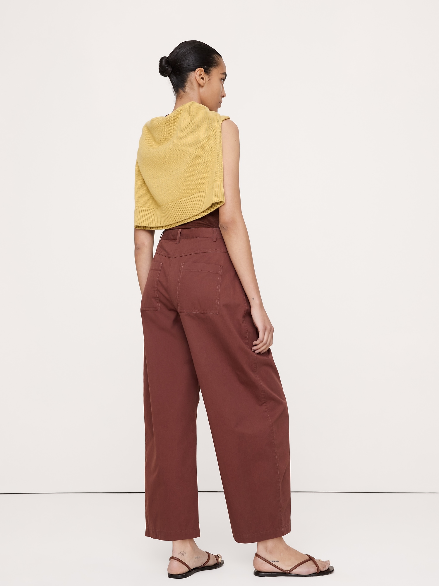 Image number 8 showing, Mid-Rise Barrel Cotton Poplin Pant