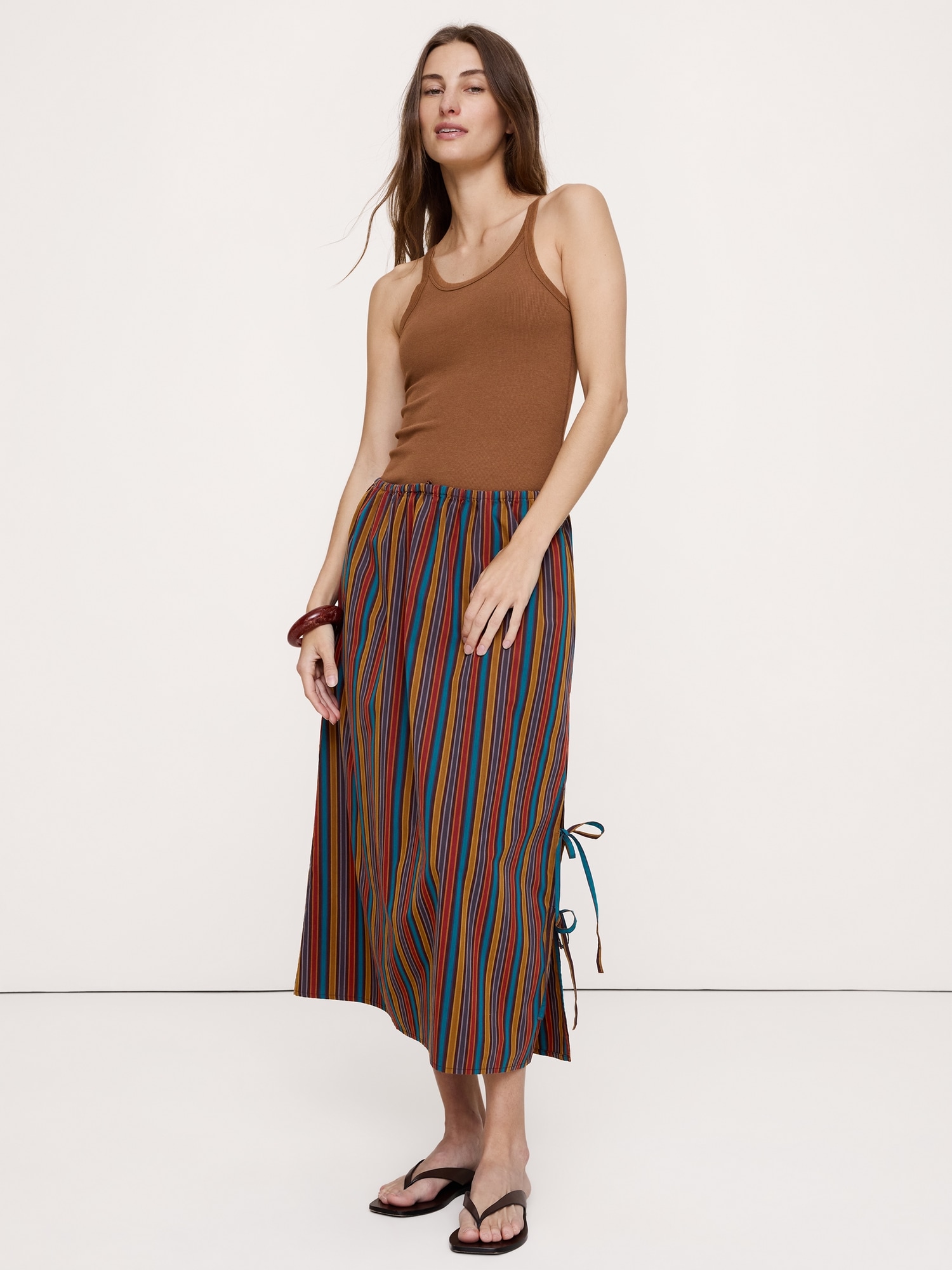 Image number 1 showing, Cotton Poplin Side-Tie Midi Skirt