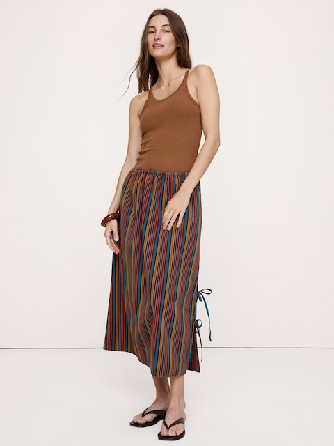 Cotton Poplin Side-Tie Midi Skirt