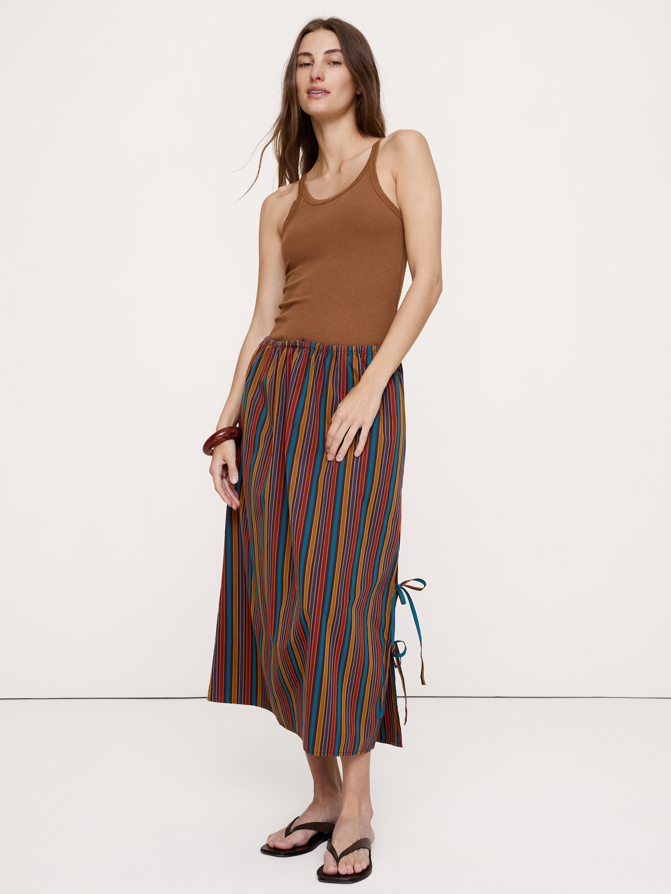 Cotton Poplin Side-Tie Midi Skirt