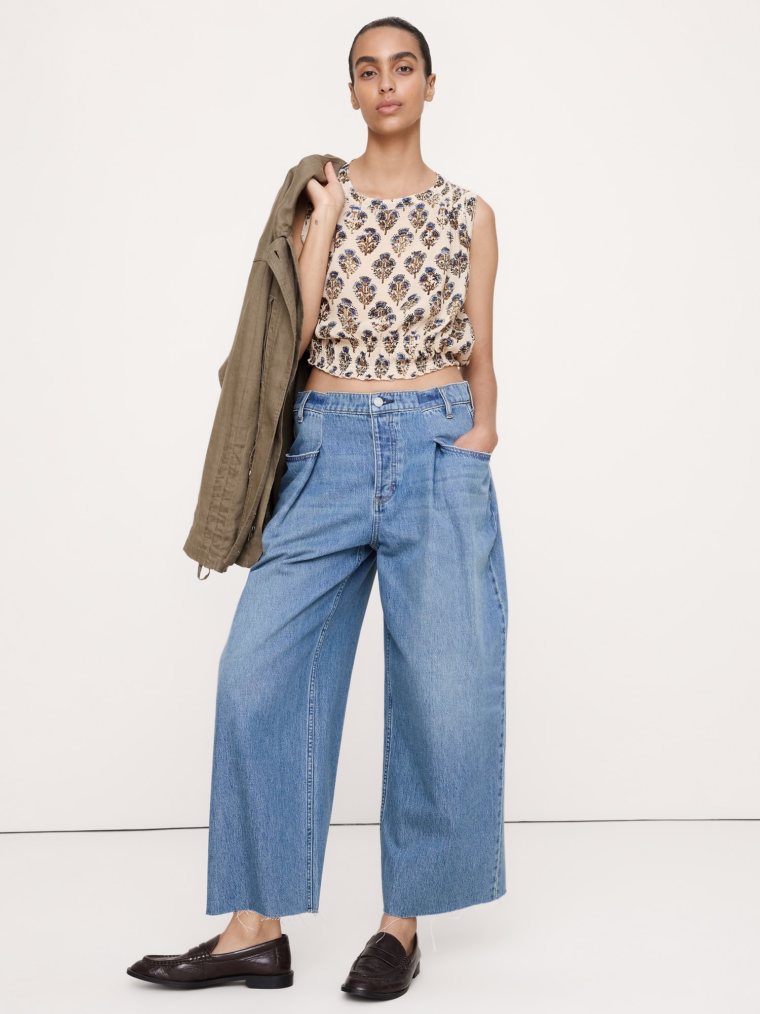 Smocked Georgette Cropped Tank - thumbnail 5