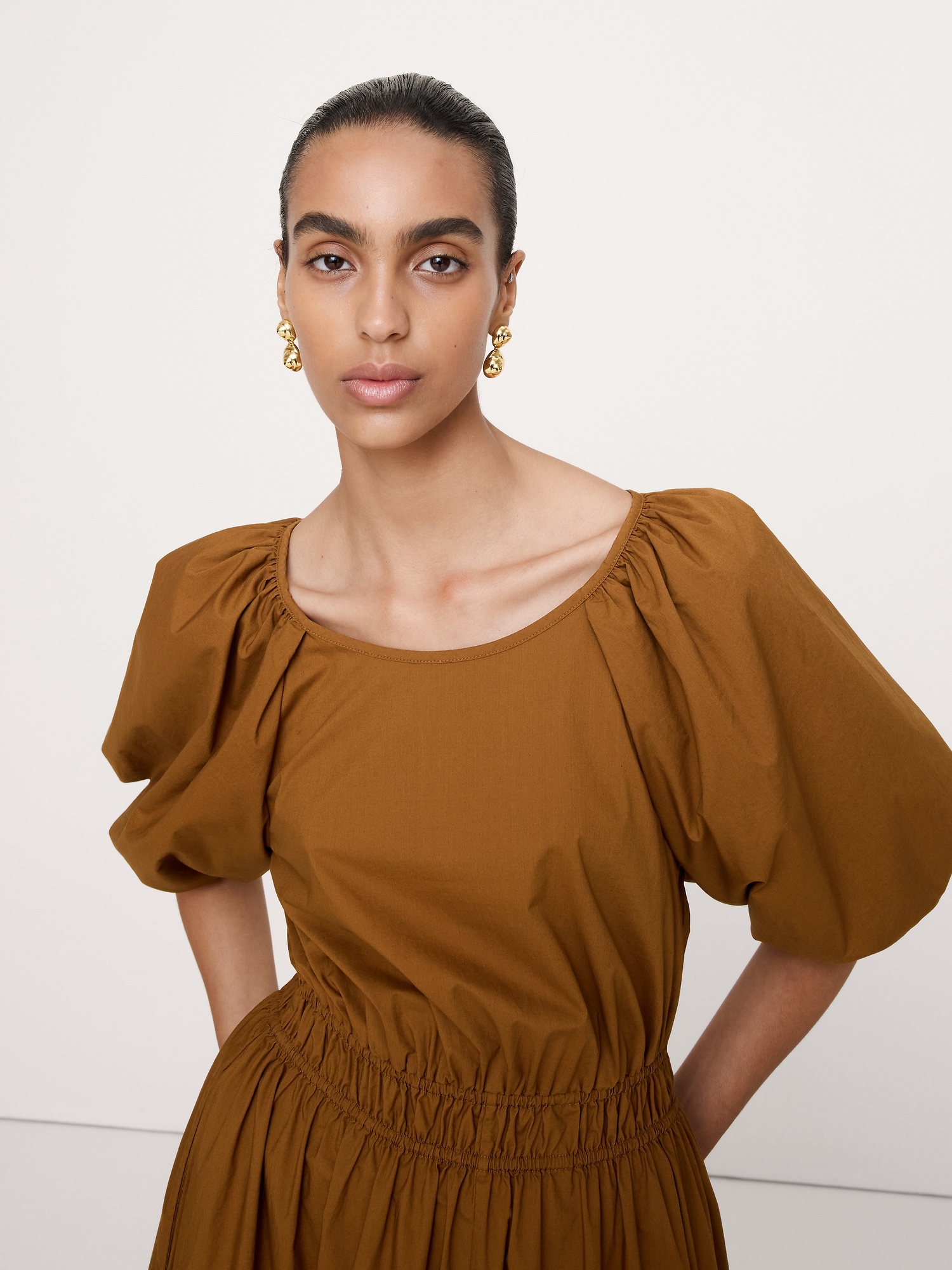Image number 3 showing, Cotton Poplin Puff-Sleeve Maxi Dress