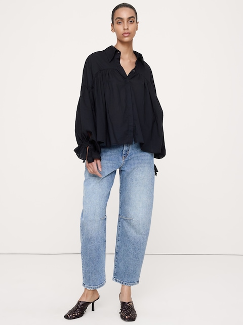 Cotton Balloon-Sleeve Shirt