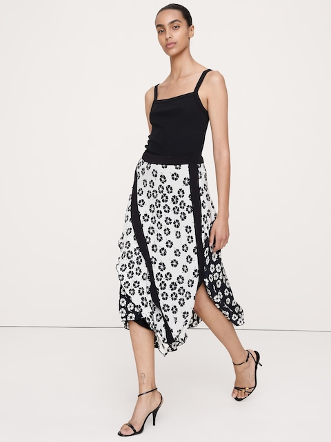 Crepe Asymmetrical Wrap Midi Skirt