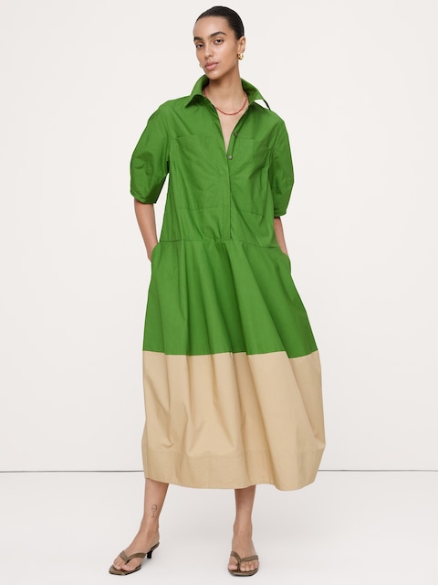 Cotton Poplin Barrel Shirt Dress