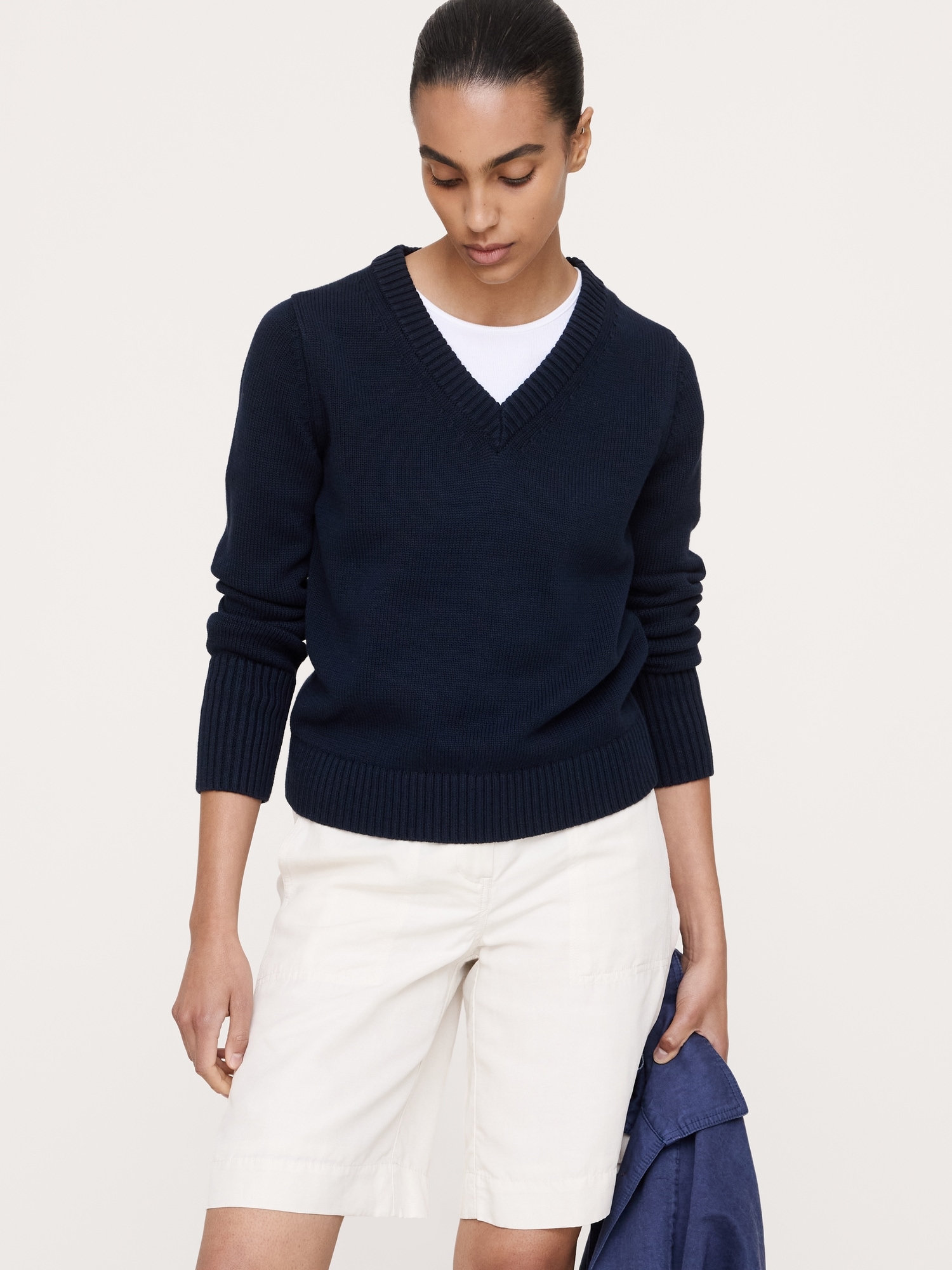 Larkspur Cotton-Silk V-Neck Sweater - thumbnail 5