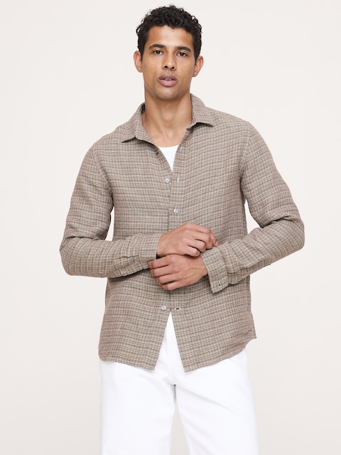 Standard-Fit Textured Linen-Cotton Shirt