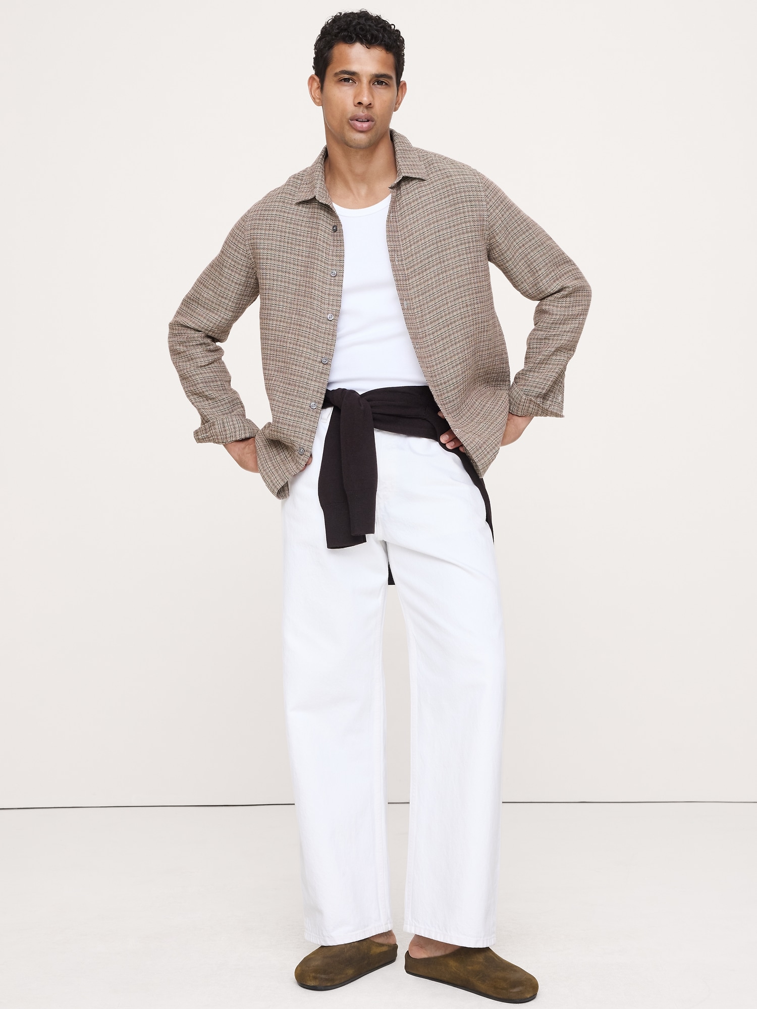 Мужская рубашка Banana Republic Standard-Fit Textured, цвет: Коричневый разноцветный — фото 3