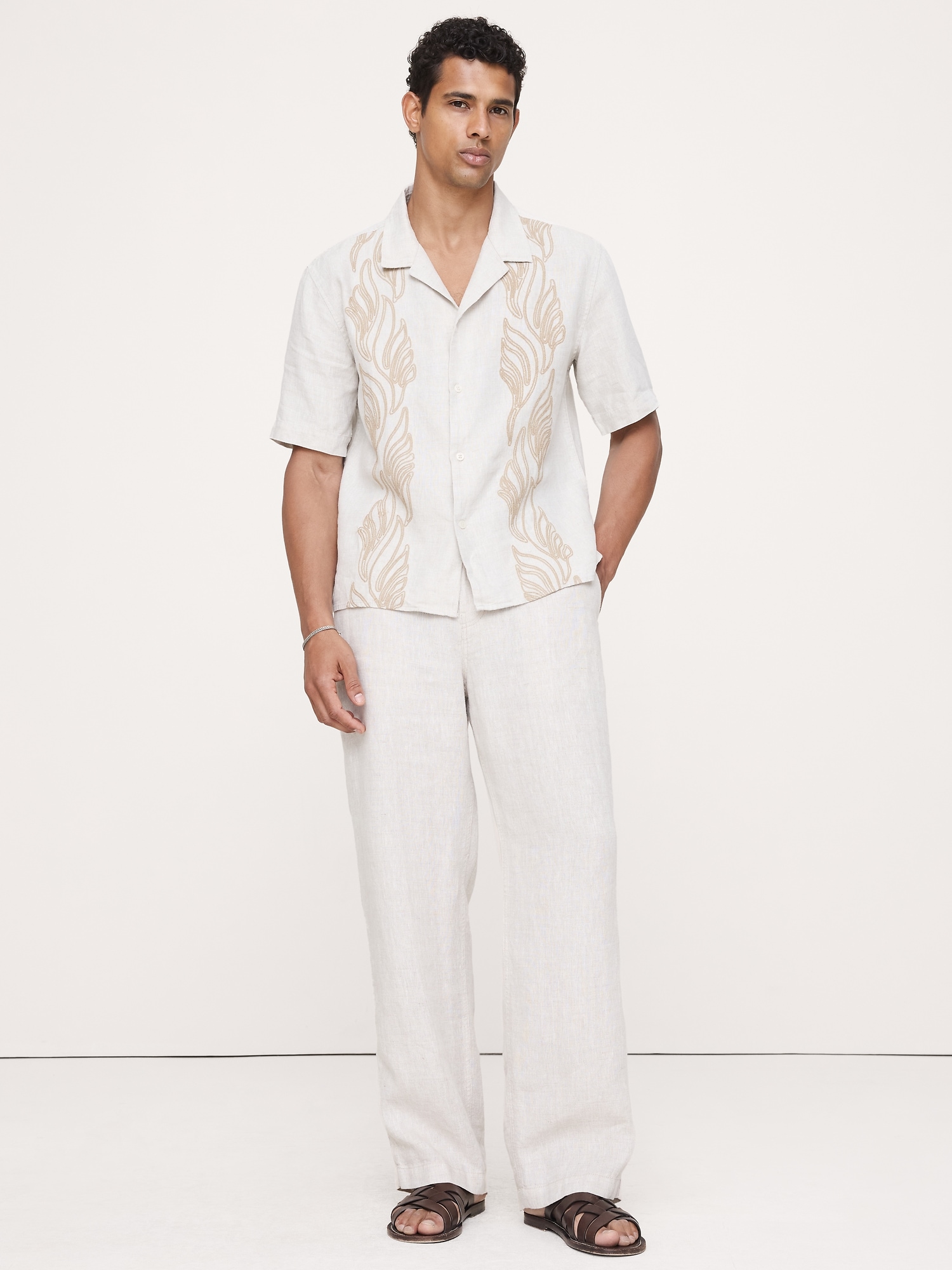 Image number 1 showing, Relaxed-Fit Embroidered Linen Resort Shirt