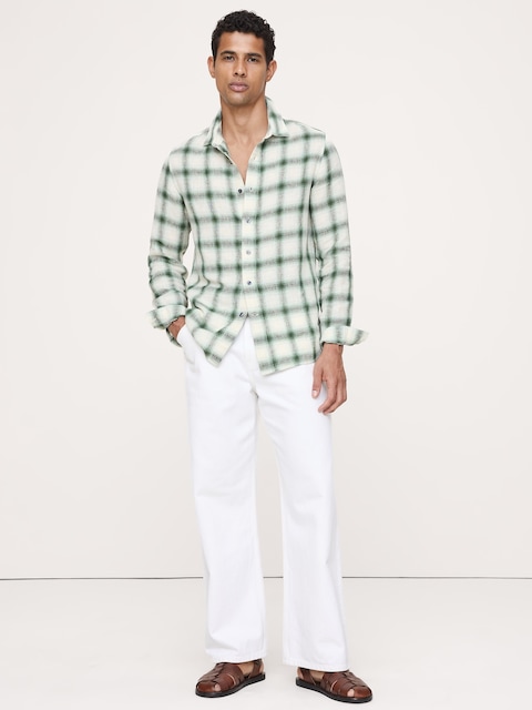 Standard-Fit Plaid Linen-Cotton Shirt