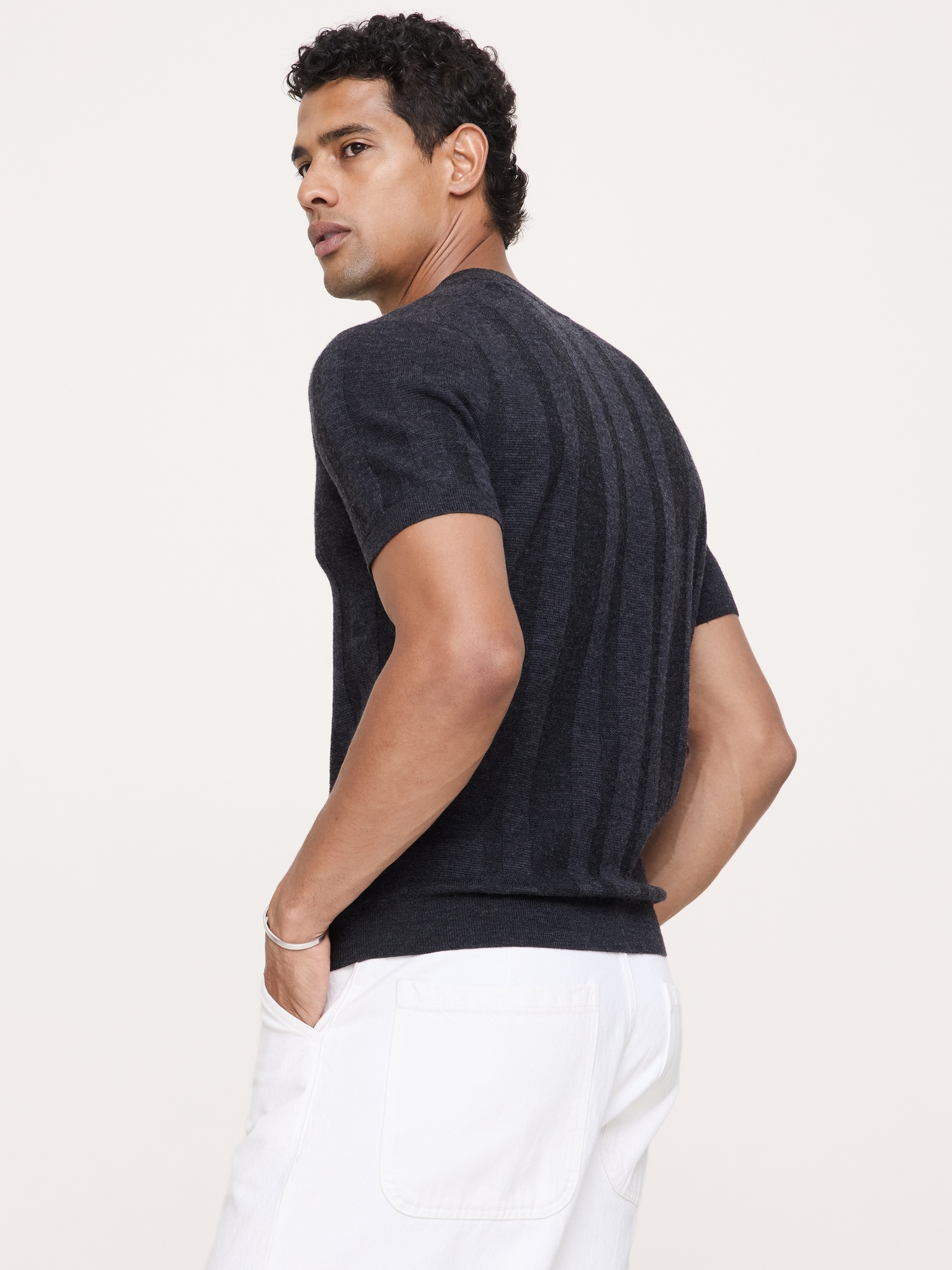 Image number 2 showing, Merino Short-Sleeve Henley Sweater