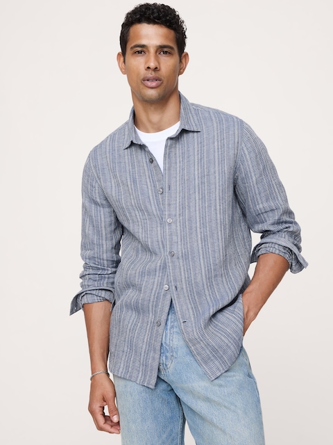 Standard-Fit Textured Linen-Cotton Shirt