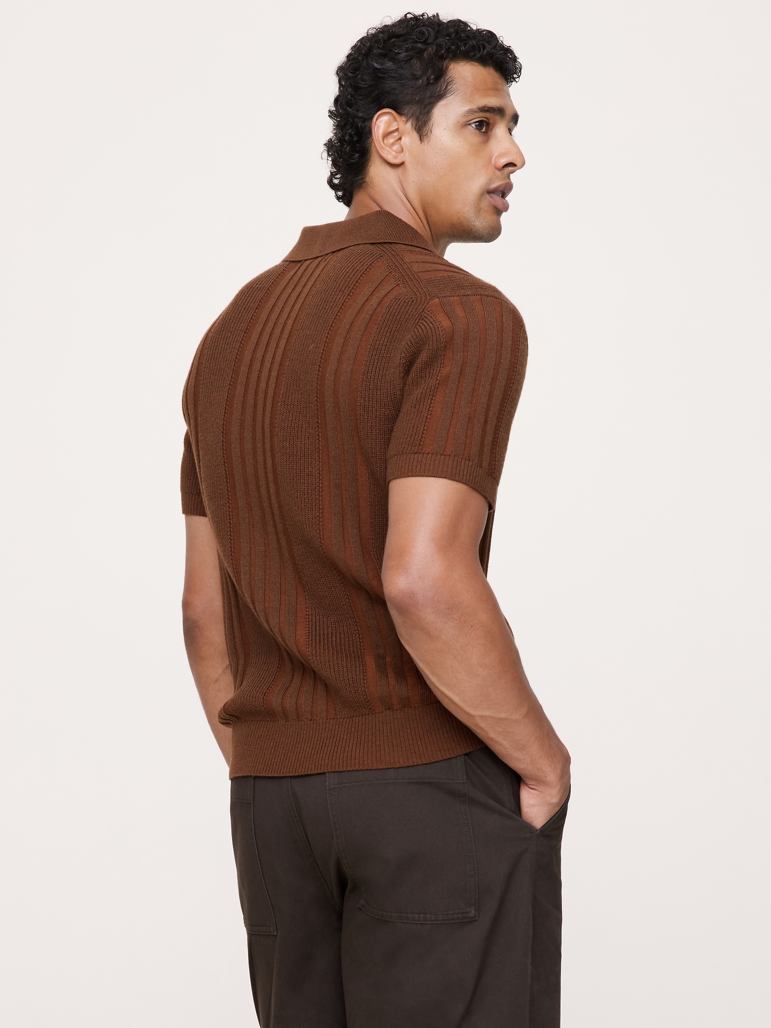 Image number 2 showing, Merino-Cotton Texture Stripe Sweater Polo