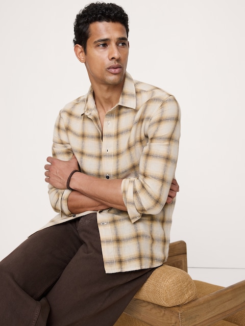 Standard-Fit Plaid Linen-Cotton Shirt