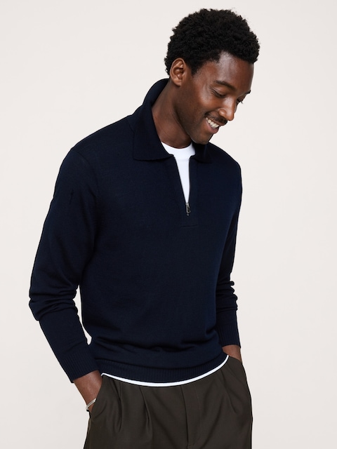 Merino Zip-Up Sweater Polo