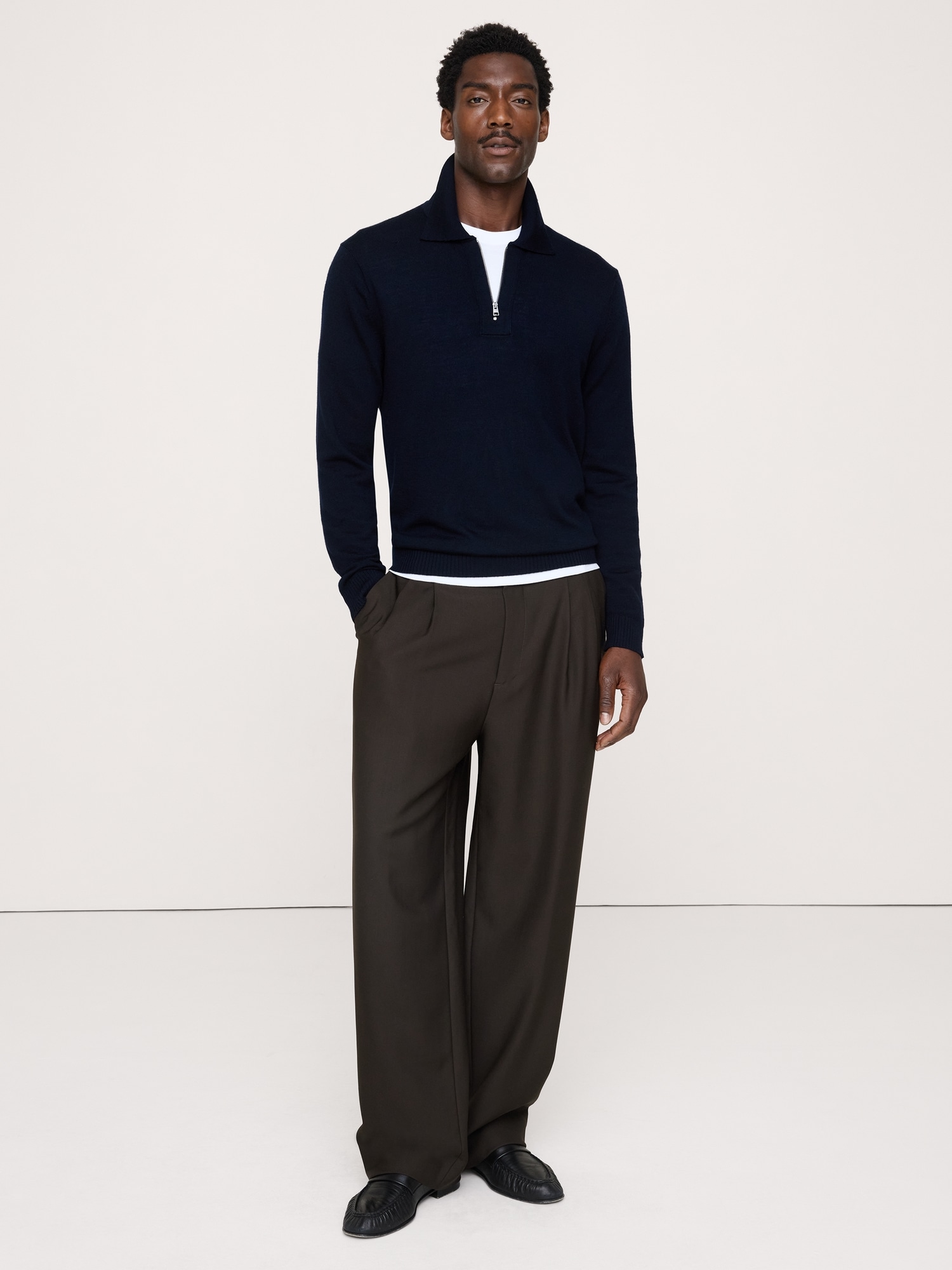 Merino Zip-Up Sweater Polo - thumbnail 5