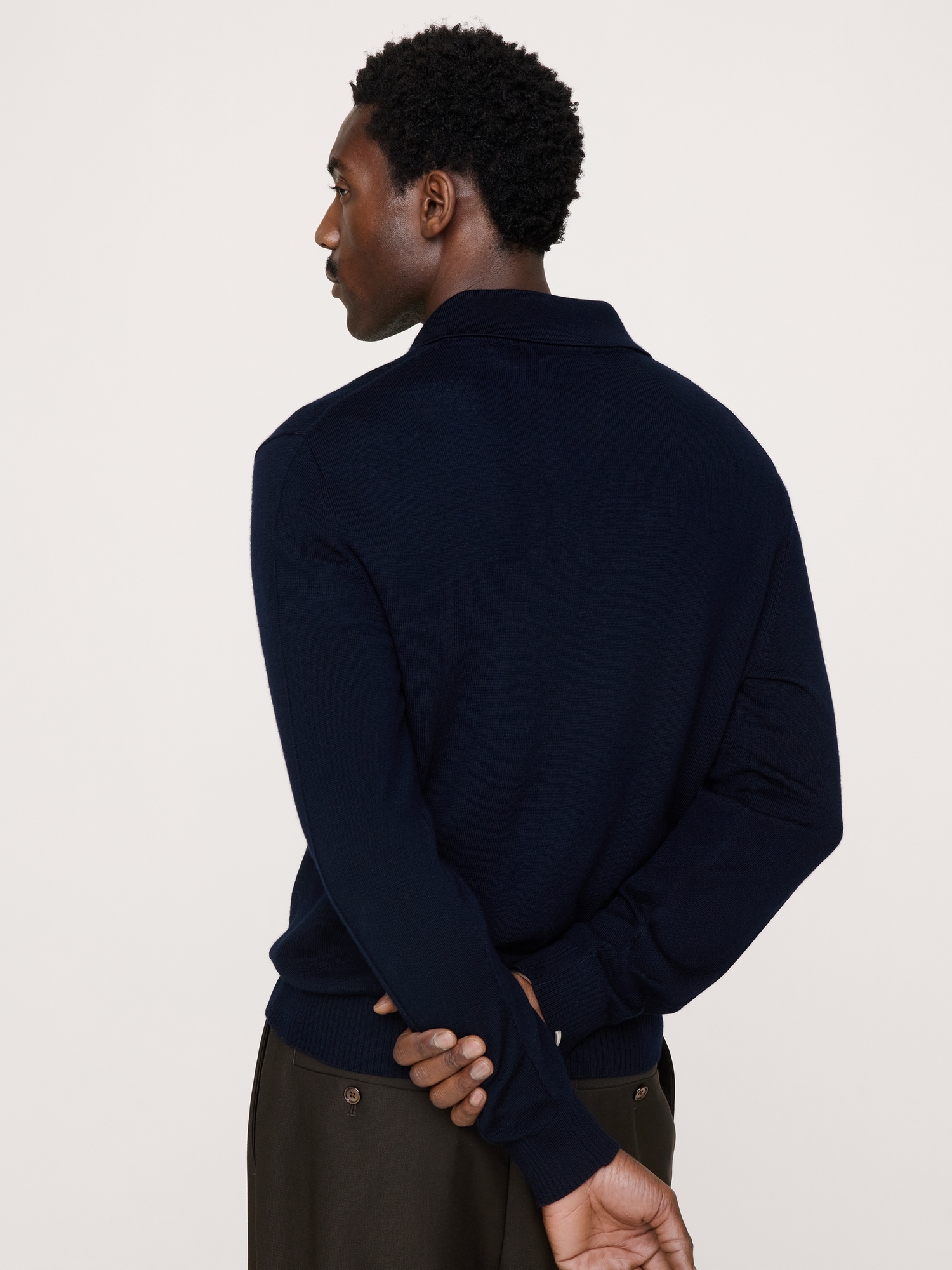 Merino Zip-Up Sweater Polo - thumbnail 4