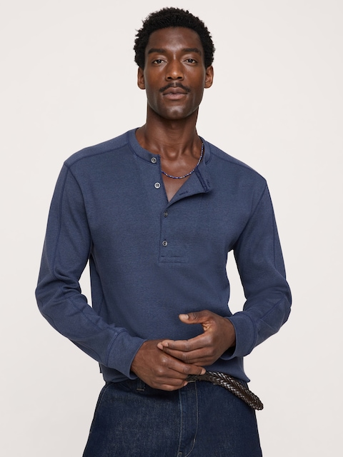 Ribbed Cotton Henley T-Shirt