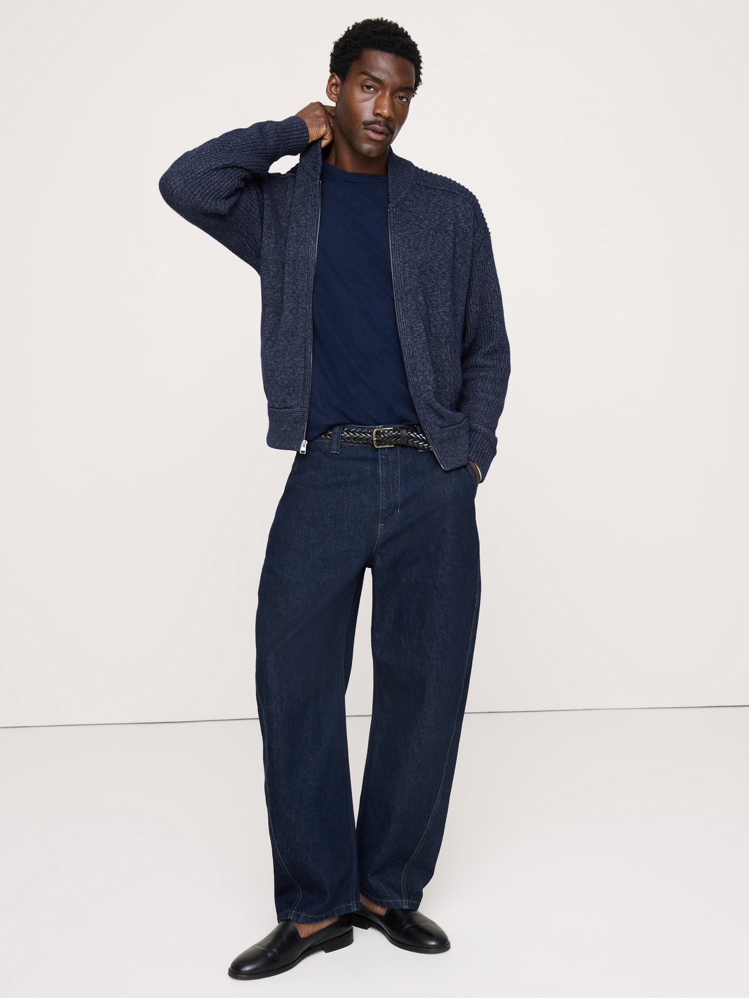 Мужская куртка Banana Republic Cotton Bomber Sweater Jacket, цвет: Индиго синий — фото 3