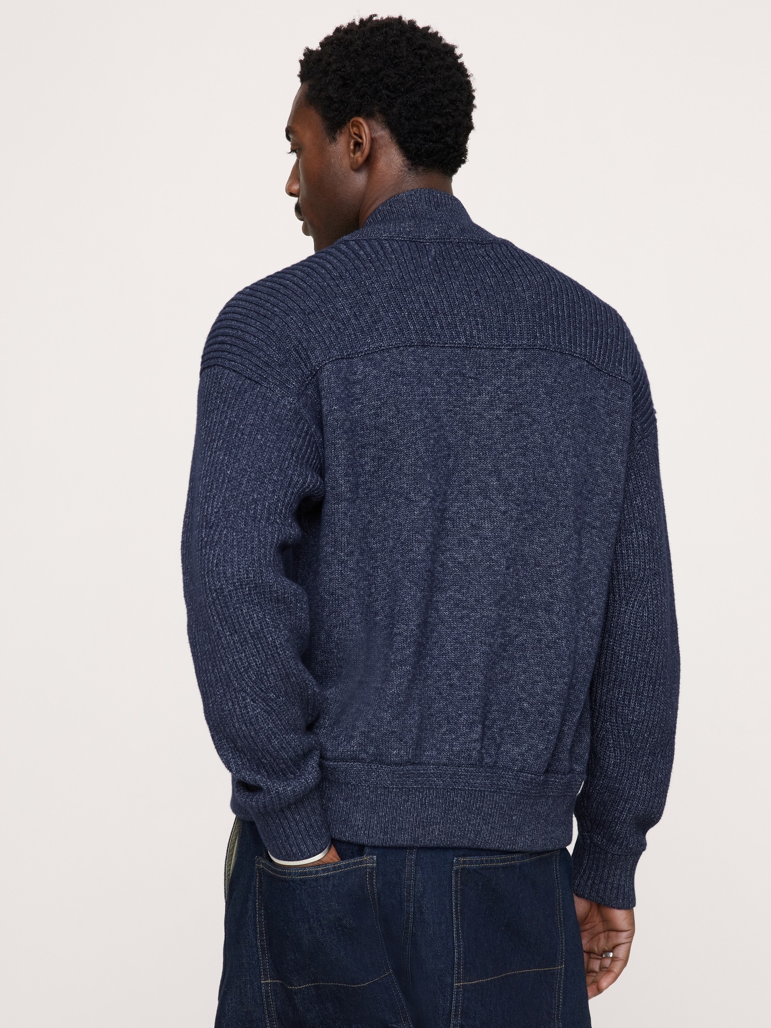 Мужская куртка Banana Republic Cotton Bomber Sweater Jacket, цвет: Индиго синий — фото 2