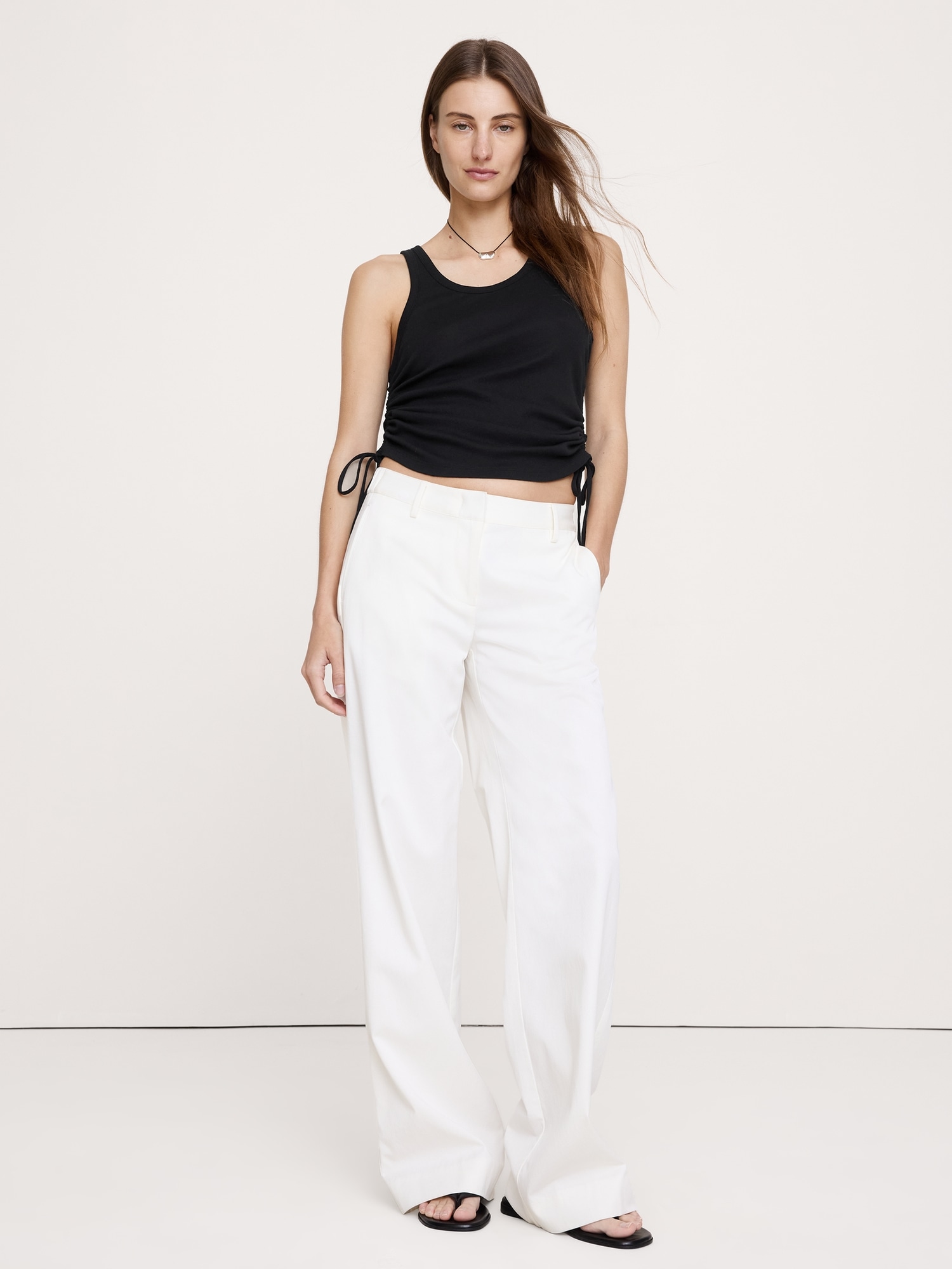 Image number 1 showing, Airy Cotton Ruched Drawstring Tank