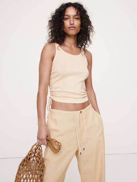 Airy Cotton Ruched Drawstring Tank