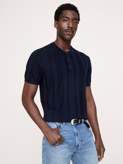 Merino Short-Sleeve Henley Sweater