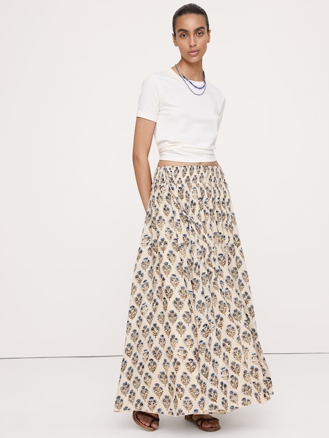 Smocked Georgette Maxi Skirt